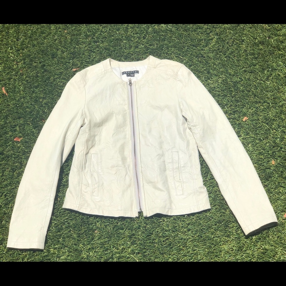 Theory ‘Cathia Carrier’ lamb leather jacket